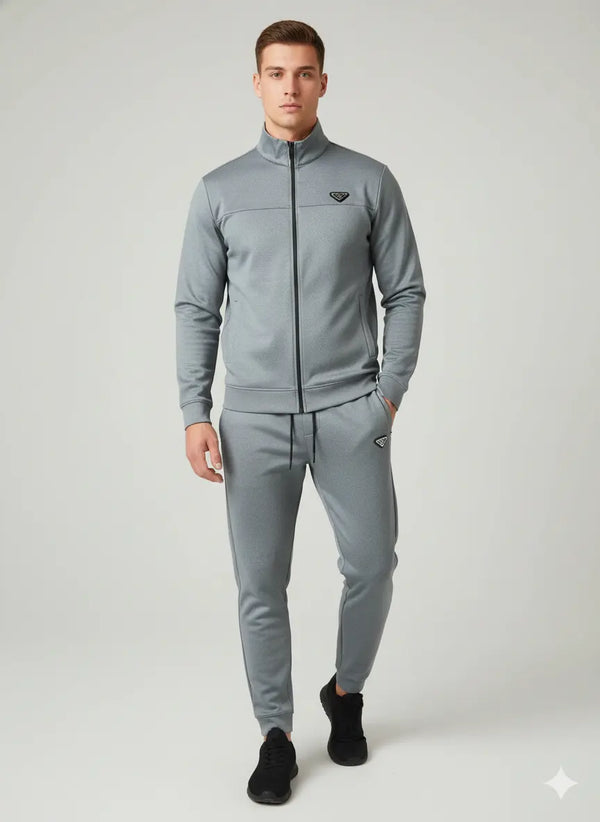 AliVertex Men’s Premium Athletic Tracksuit – Full Zip Jacket & Slim-Fit Joggers (Grey)