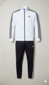 Men’s Premium Athletic Tracksuit – Beige Jacket & Black Track Pants | Double Stripe Sportswear Set